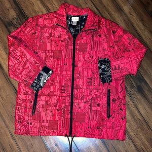Chico’s Size Medium 100% Silk Red and Black Embroidered Zip Jacket Coat